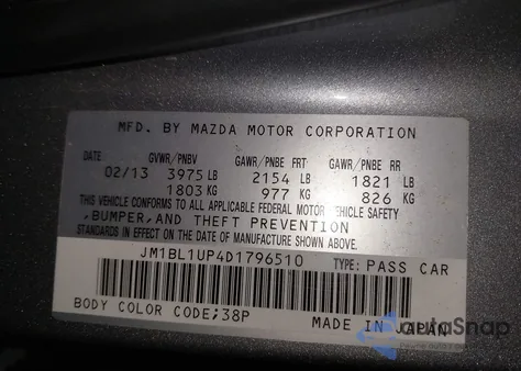 2013 Mazda Mazda3 I Sport из США, поврежденный, VIN JM1BL1UP4D1796510